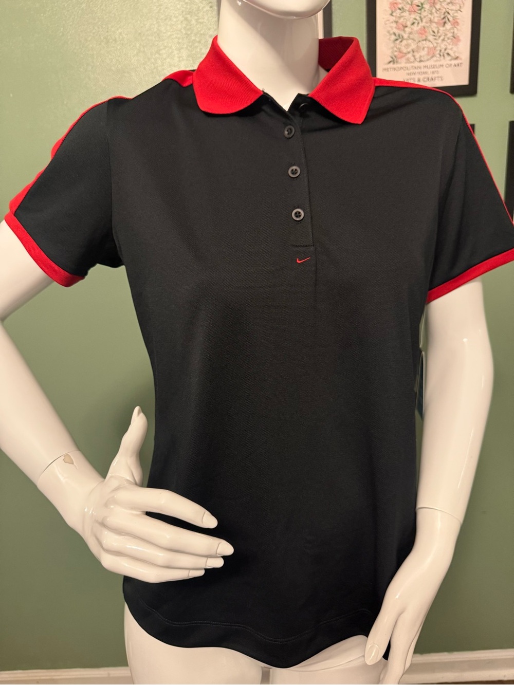 Nike Women's Black Polo Golf Shirt with Red Collar and Trim